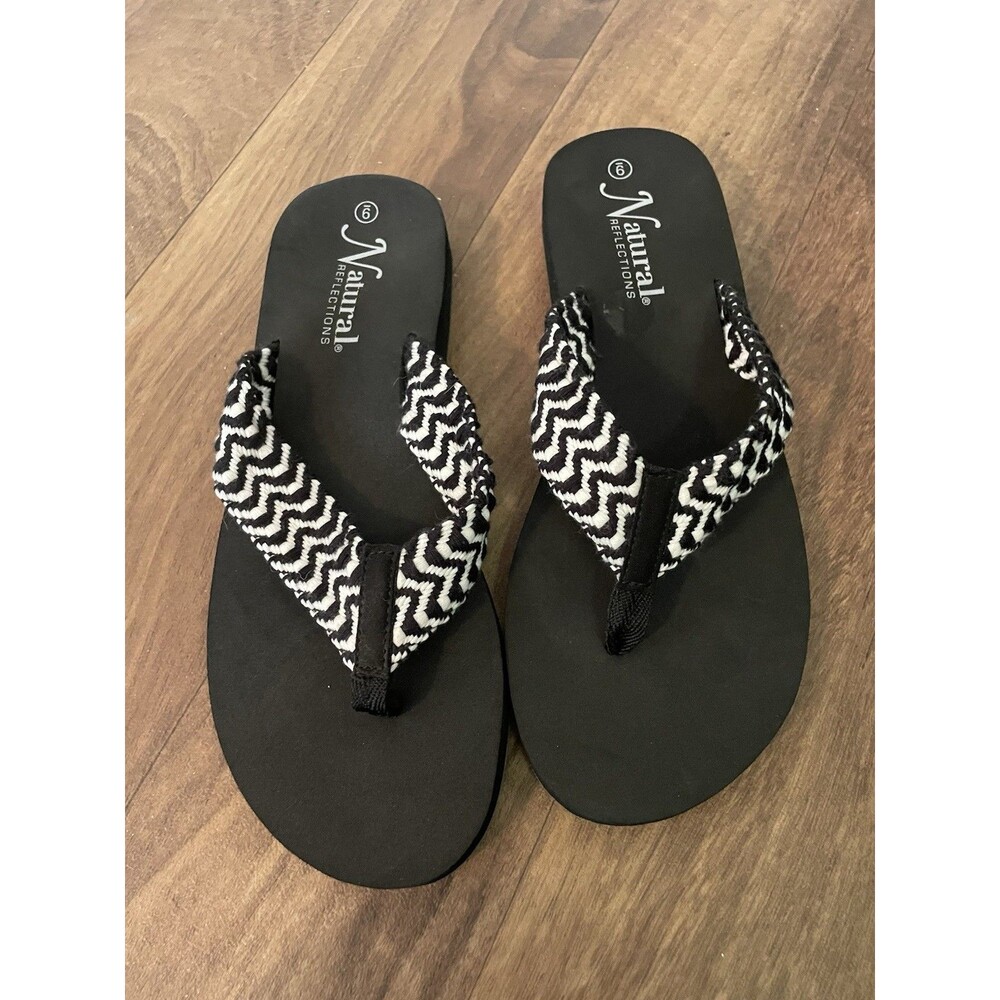 Natural Reflections Women's Woven Strap Flip Flop Sandals Size 9 Black